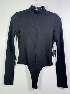 NWT‎ TALENTLESS Black Ribbed Mock Neck Zip Bodysuit Clean Girl Streetwear Size S